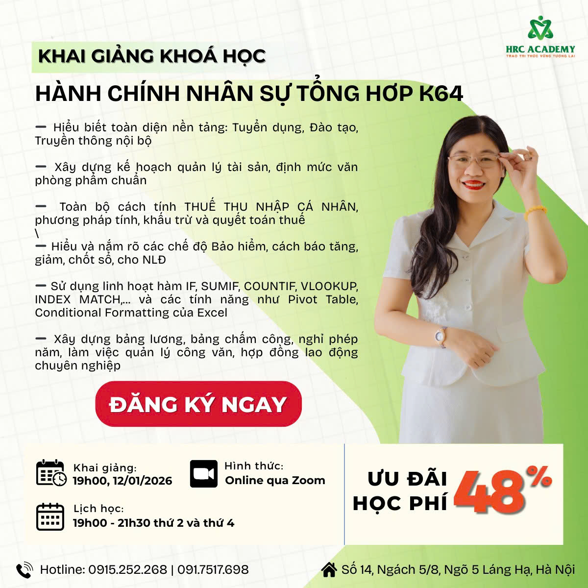 [HRC THÔNG BÁO] KHAI GIẢNG LỚP HỌC HCNS TỔNG HỢP K64