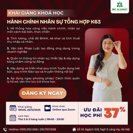 [HRC THÔNG BÁO] KHAI GIẢNG LỚP HỌC HCNS TỔNG HỢP K63