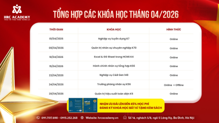 [THÁNG 04/2026] LỊCH KHAI GIẢNG KHÓA HỌC QUẢN TRỊ NHÂN SỰ - HRC ACADEMY
